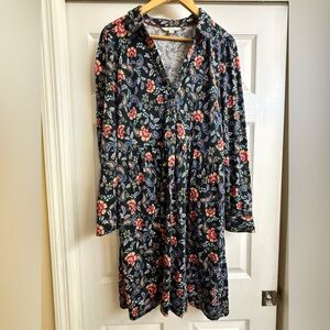 Boden Black Floral Print Long Sleeve Dress US 12R